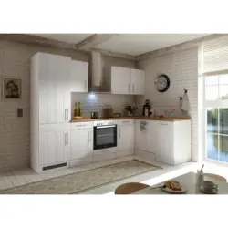 Eckk&uuml;che 280/172 cm in Wei&szlig;, L&auml;rchefarben