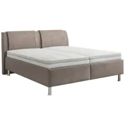 Polsterbett Matratze, gepolstertes Kopfteil, Lattenrost Taupe, Hellgrau 180/200 cm