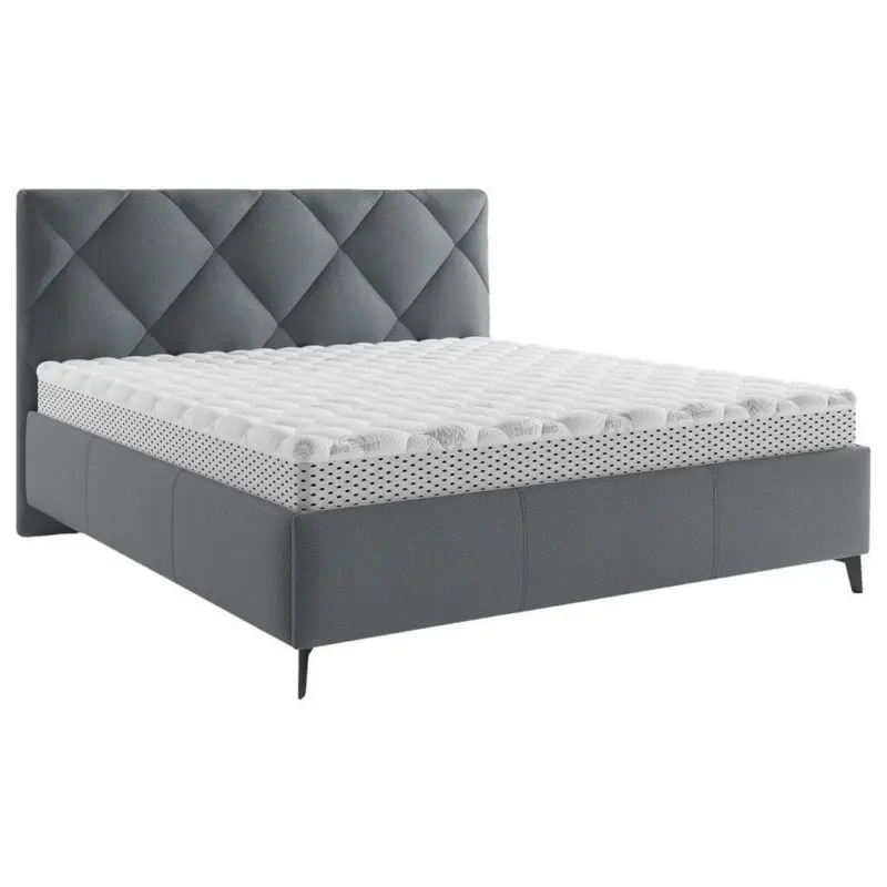 Polsterbett gepolstertes Kopfteil, Lattenrost, Bettkasten Anthrazit 140/200 cm