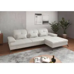 Ecksofa in Vliesstoff Kombination Echtleder/Stoff Wei&szlig; 279/185 cm