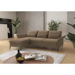 Ecksofa in Flachgewebe Hellbraun 198/264 cm