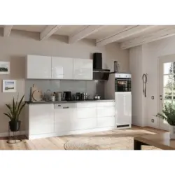 K&uuml;chenleerblock 300 cm in Grau, Wei&szlig;, Wei&szlig; Hochglanz