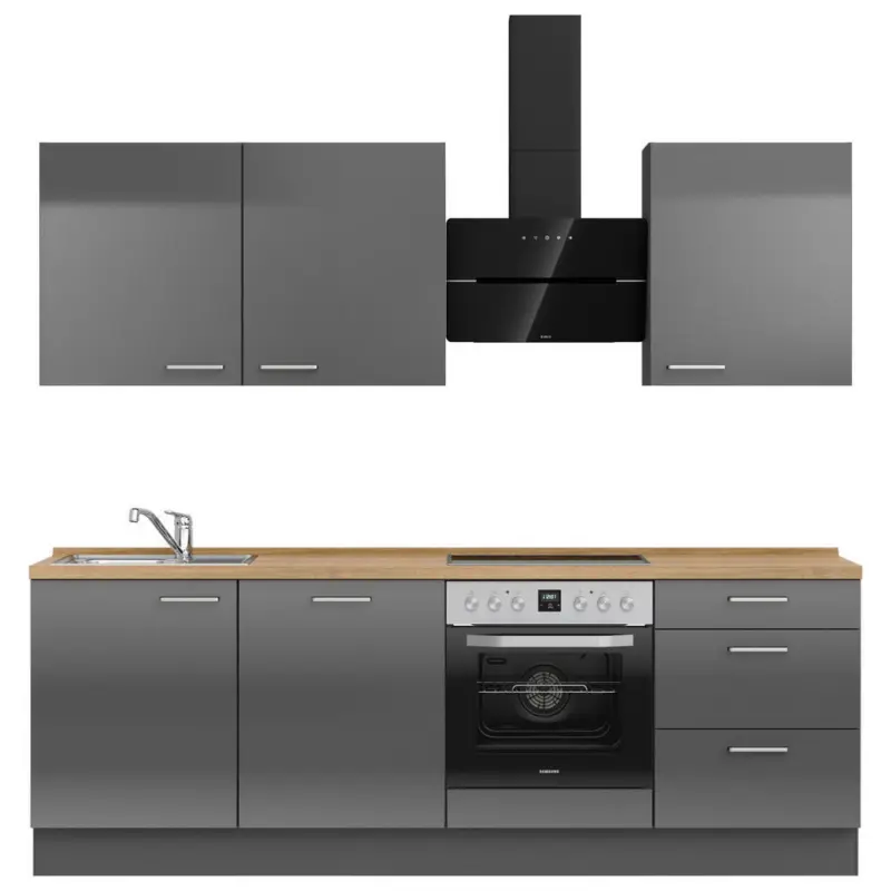 K&uuml;chenblock 240 cm in Eichefarben, Schieferfarben