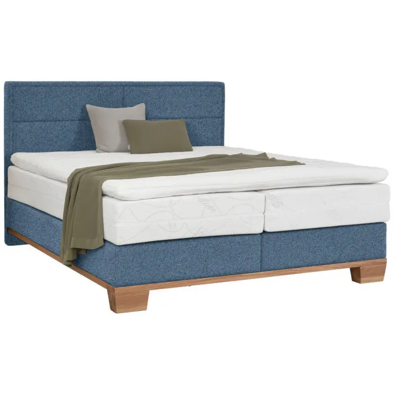 Boxspringbett 180/200 cm in Blau, Eichefarben