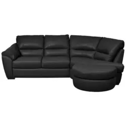 Ecksofa in Kombination Echtleder/Lederlook Schwarz 273/194 cm