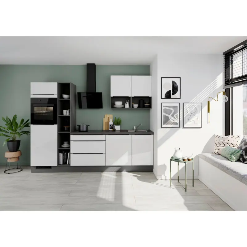 K&uuml;chenblock 280 cm in Wei&szlig; Hochglanz