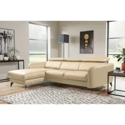 Ecksofa in Lederlook Echtleder Beige 183/261 cm