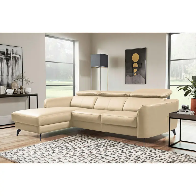 Ecksofa in Lederlook Echtleder Beige 183/261 cm