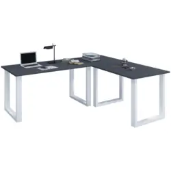 Eckschreibtisch 220/160/76 cm in Anthrazit, Silberfarben