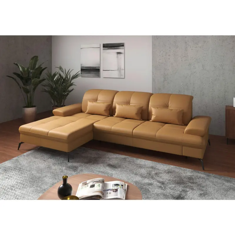 Ecksofa in Echtleder Currygelb 185/279 cm