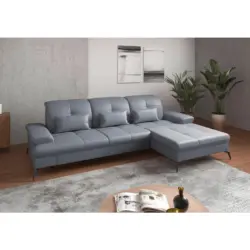Ecksofa in Echtleder Graublau 279/185 cm