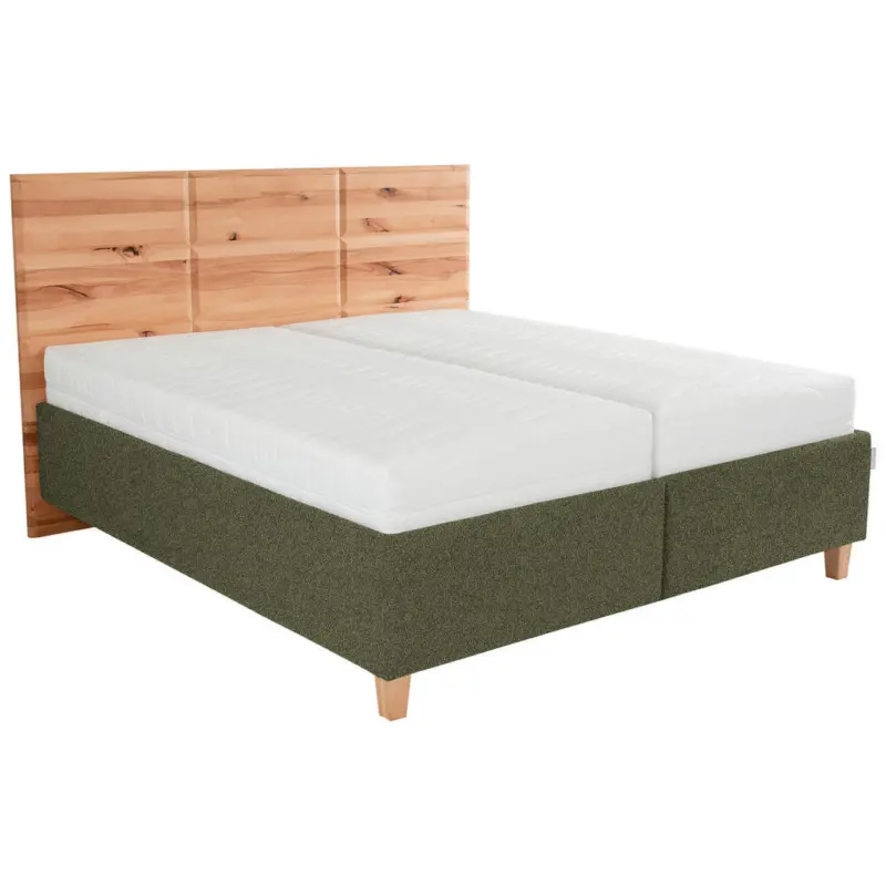 Polsterbett Matratze, Lattenrost, Bettkasten Buchefarben, Olivgr&uuml;n 180/200 cm