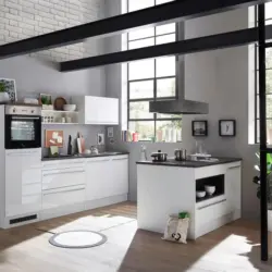 K&uuml;cheninsel in Wei&szlig;, Anthrazit, Wei&szlig; Hochglanz