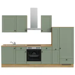 K&uuml;chenleerblock 300 cm in Gr&uuml;n, Eichefarben