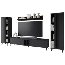 Wohnwand 4-teilig in Schwarz 270/140/33 cm