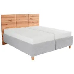 Polsterbett Matratze, Lattenrost, Bettkasten Buchefarben, Greige 180/200 cm