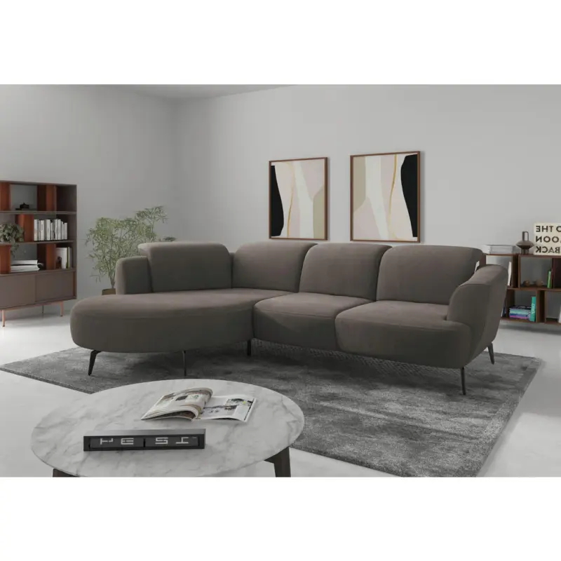 Ecksofa ZOE E in Flachgewebe Schlammfarben 199/309 cm