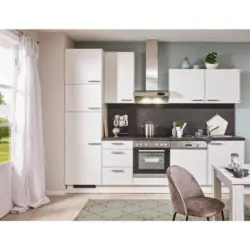 K&uuml;chenblock 290 cm in Wei&szlig;, Dunkelgrau