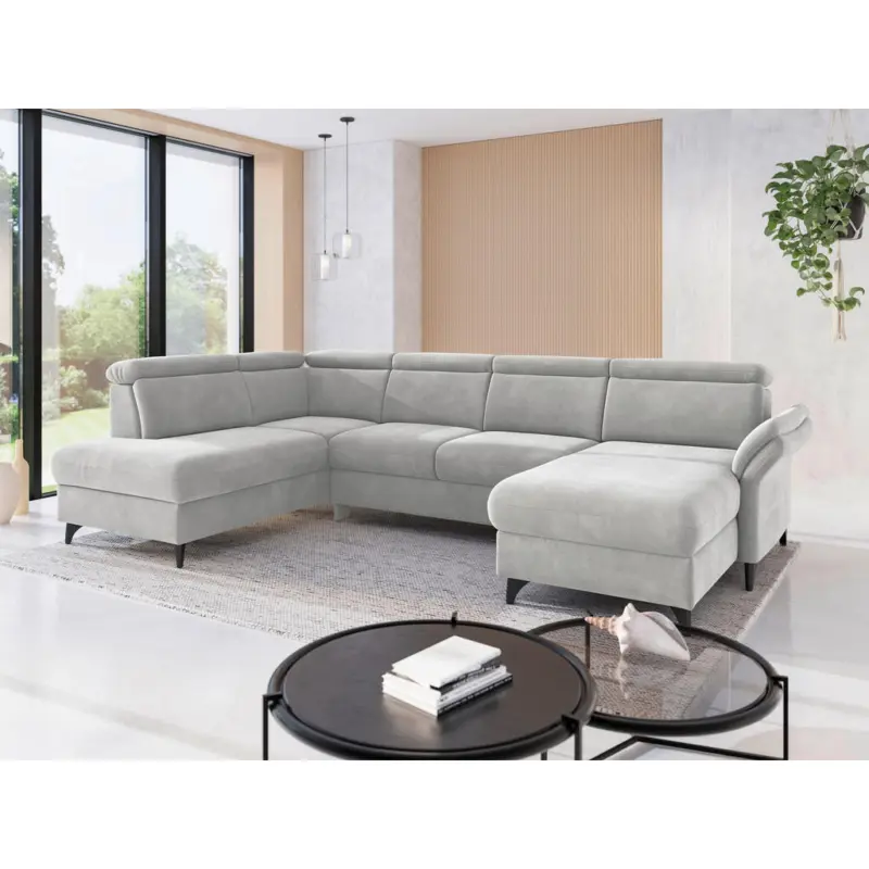 Wohnlandschaft Glendale E in Flachgewebe Silberfarben