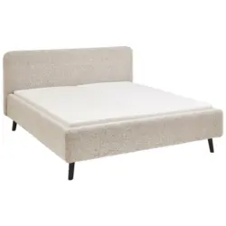 Polsterbett gepolstertes Kopfteil, Lattenrost, Bettkasten Beige 140/200 cm