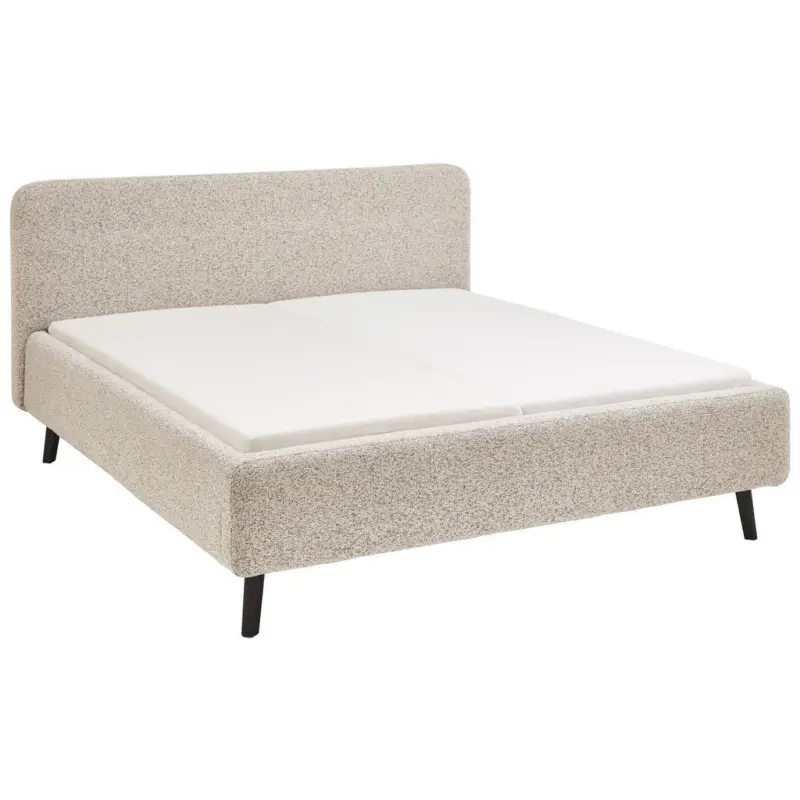 Polsterbett gepolstertes Kopfteil, Lattenrost, Bettkasten Beige 140/200 cm