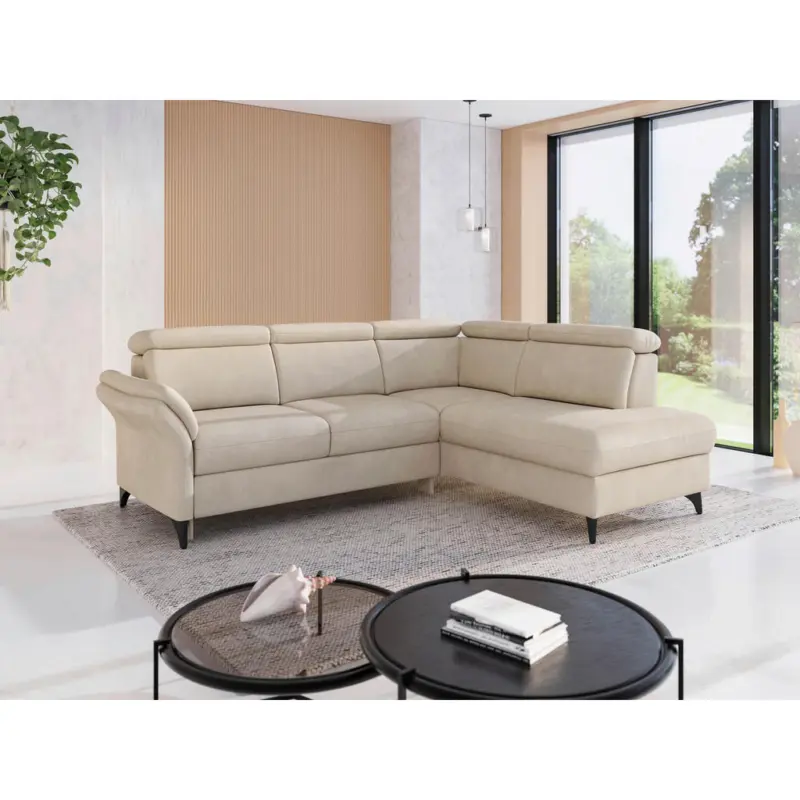Ecksofa Glendale E in Chenille Sandfarben 247/193 cm