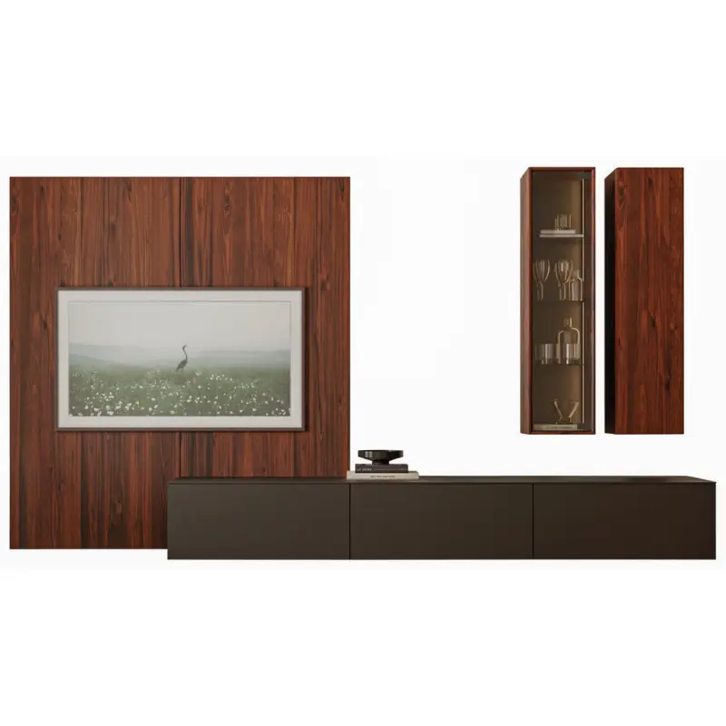 Wohnwand in Schwarz, Robinienfarben 320/201/47,5 cm