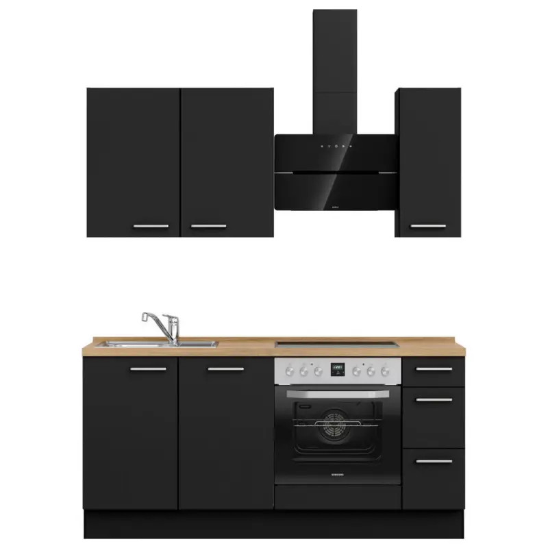 K&uuml;chenleerblock 180 cm in Schwarz, Eichefarben