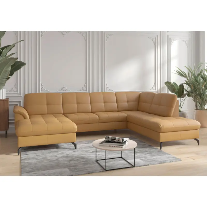 Wohnlandschaft Zora E in Echtleder Currygelb