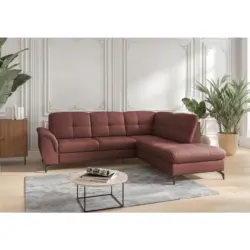 Ecksofa Zora E in Echtleder Rotbraun 244/212 cm