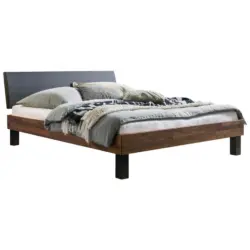 Bett 140/200 cm in Anthrazit, Nussbaumfarben