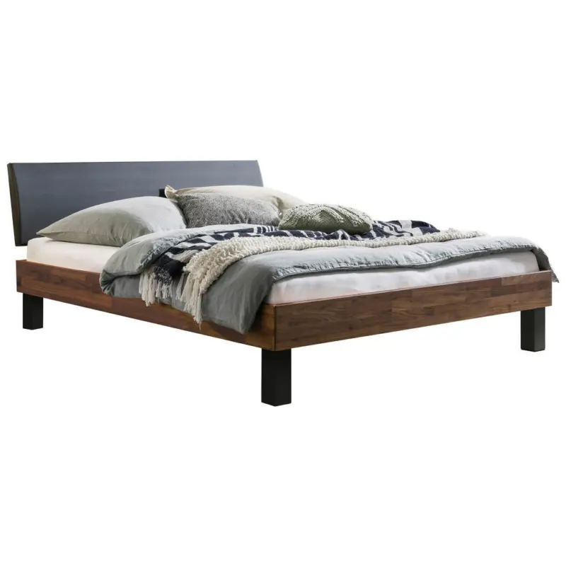 Bett 140/200 cm in Anthrazit, Nussbaumfarben