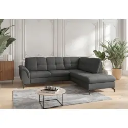 Ecksofa Zora E in Vliesstoff Kombination Echtleder/Stoff Anthrazit 244/212 cm