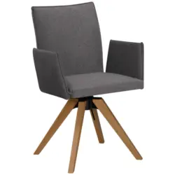 Armlehnstuhl in Holz, Textil Grau, Eichefarben