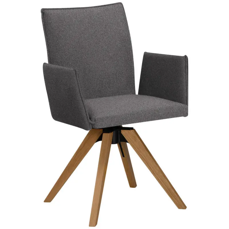 Armlehnstuhl in Holz, Textil Grau, Eichefarben