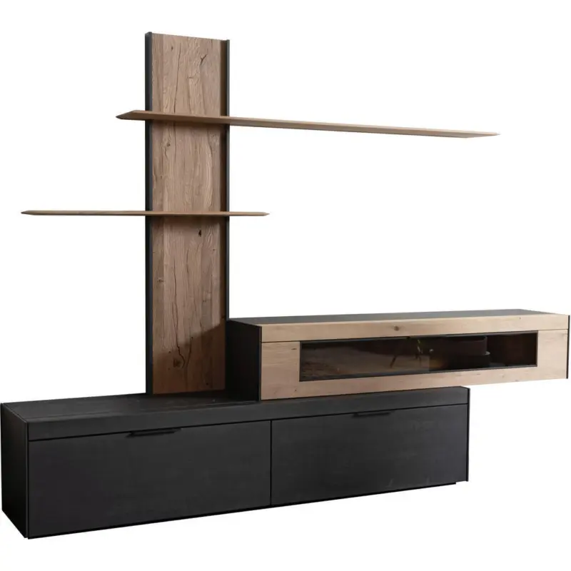 Wohnwand in Anthrazit, Eichefarben 300/205/49 cm