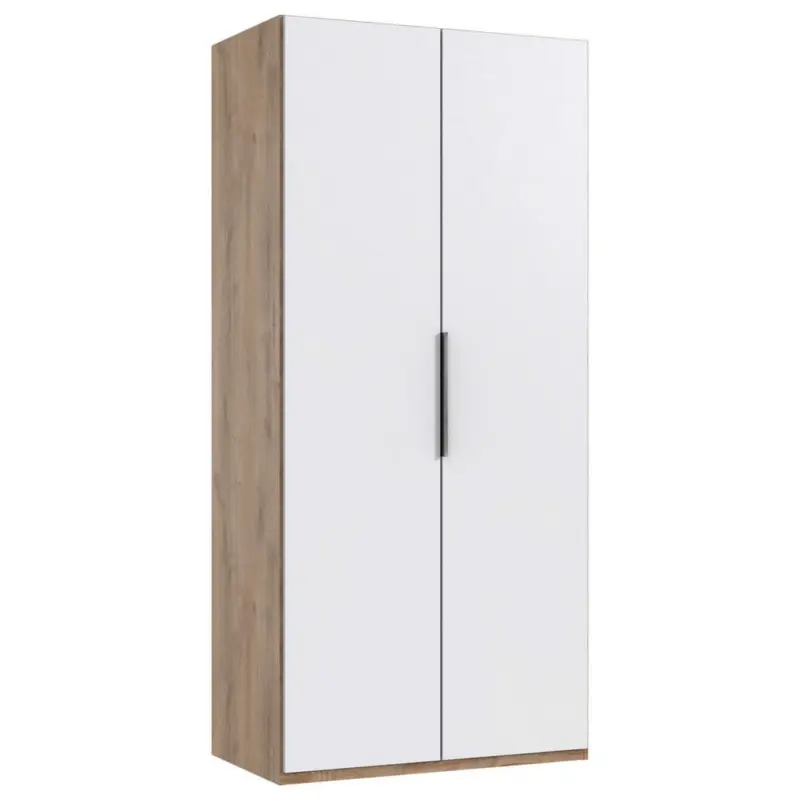 Dreht&uuml;renschrank in Wei&szlig;, Plankeneiche