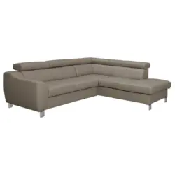 Ecksofa in Lederlook Echtleder Taupe 245/208 cm