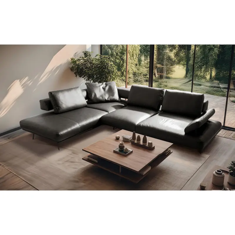 Ecksofa in Echtleder Anthrazit 237/306 cm