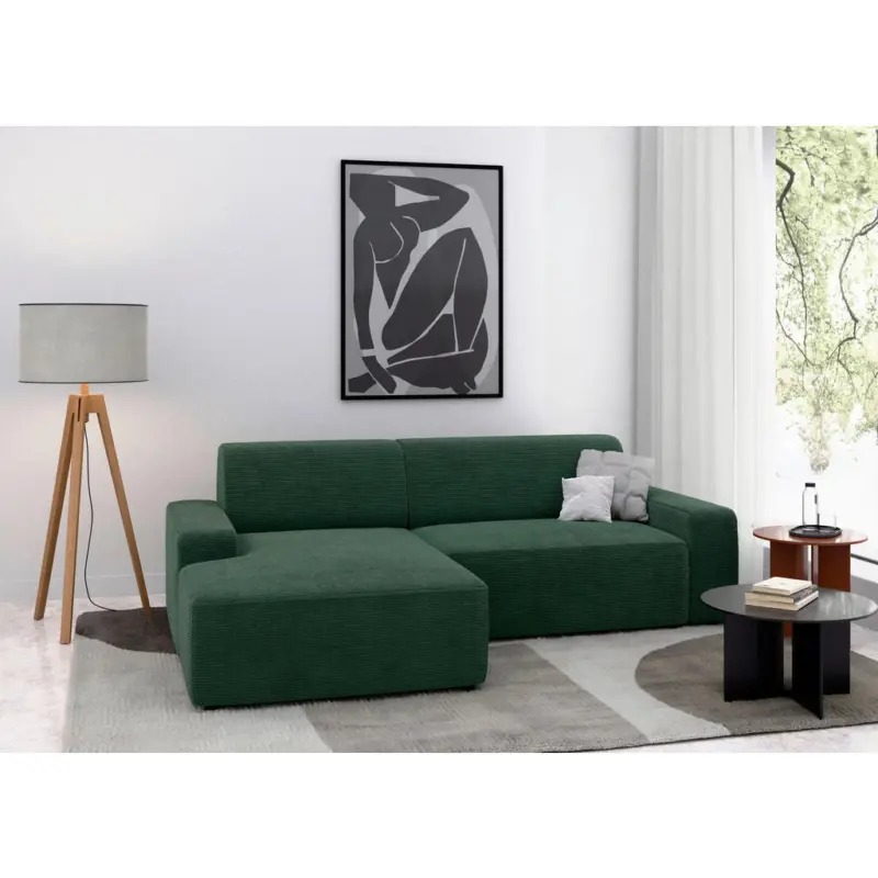 Ecksofa Wien in Cord Dunkelgr&uuml;n 162/246 cm