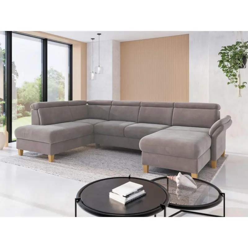 Wohnlandschaft Glendale E in Flachgewebe Taupe