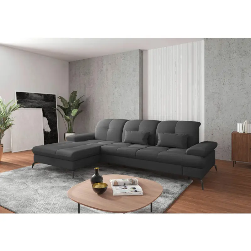 Ecksofa in Flachgewebe Dunkelgrau 185/279 cm