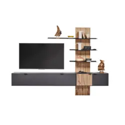 Wohnwand in Graphitfarben, Eichefarben 273,8/205,5/37,1 cm