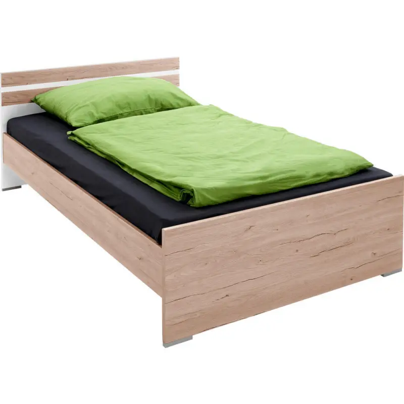 Bett 120/200 cm in Wei&szlig;, Eichefarben