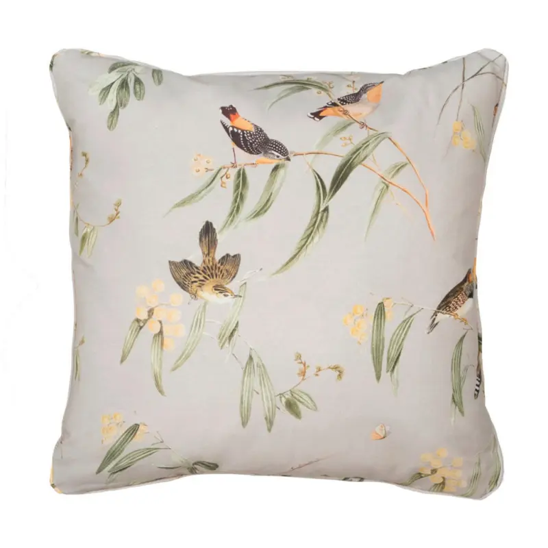 Outdoor-Kissen in Creme, Gelb, Gr&uuml;n Vogel 50/50 cm