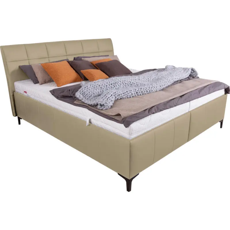 Polsterbett gepolstertes Kopfteil, Bettkasten, Lattenroste, Matratzen Greige 180/200 cm