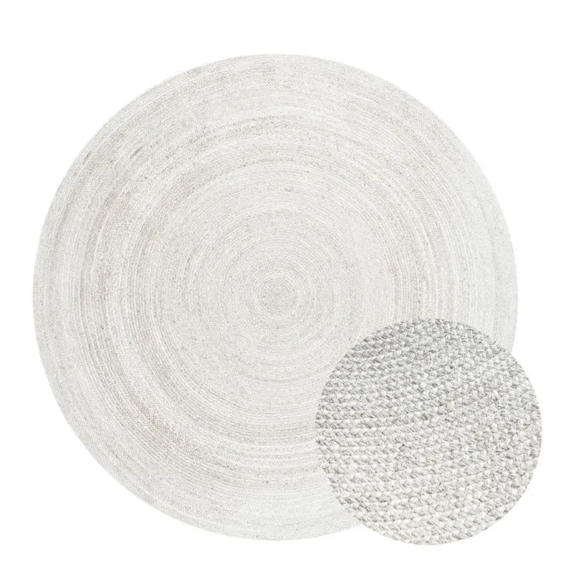 Juteteppich 140 cm Jute Braided Wei&szlig;