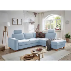 Ecksofa in Flachgewebe Hellblau 236/213 cm