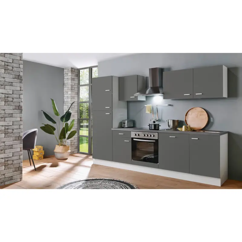 K&uuml;chenblock 280 cm in Graphitfarben, Wei&szlig;