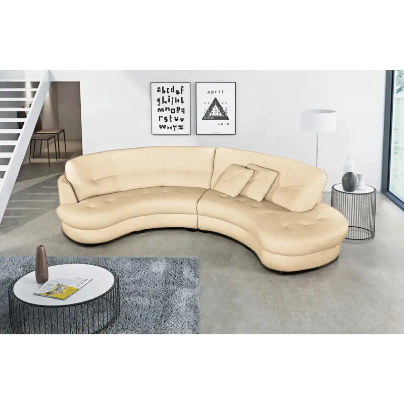 Ecksofa Bretania in Lederlook Echtleder Beige 300/113 cm